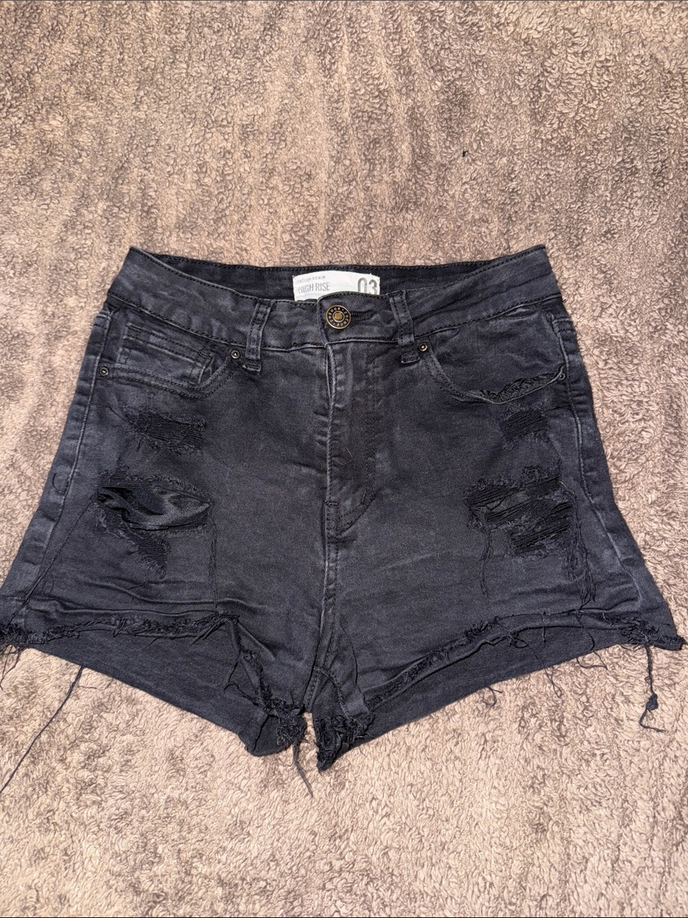 refuge High-Waist Black Distressed Denim Shorts